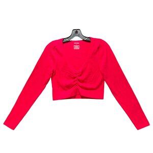 Wild Fable - Women's Long Sleeve V-Neck Front Cinch Crop Top - Pink -Extra Large